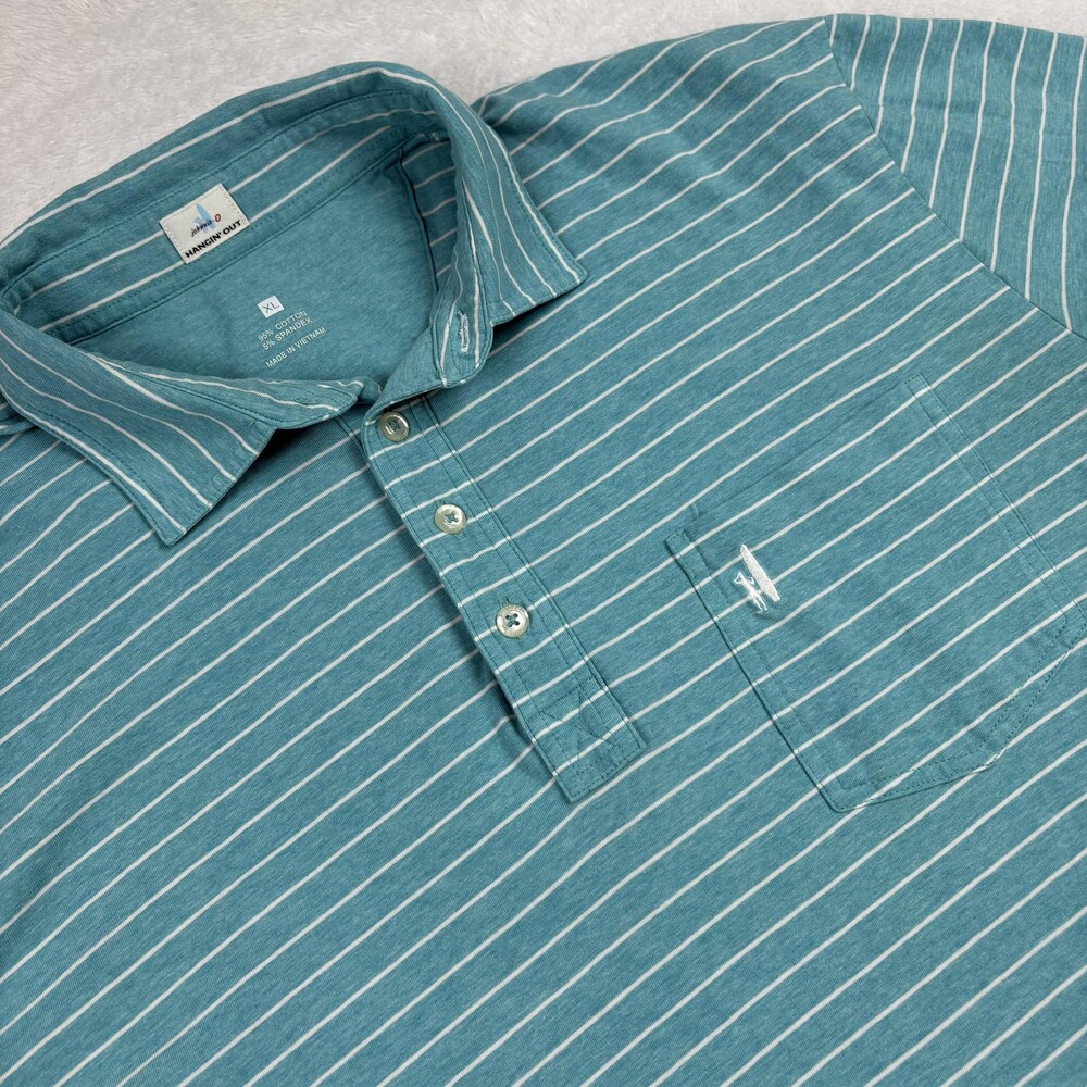 Johnnie-O Polo Shirt Mens XL Green Short Sleeve Striped Hangin' Out Cotton